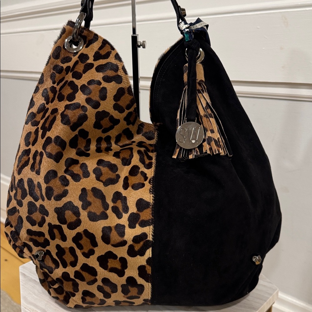 Stuart Weitzman Bag Calf Hair Leopard Print and Black Suede Large Hobo - Picture 4 of 17